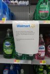 Sign on shelf at Walmart - National dish soap supply shortage. What???