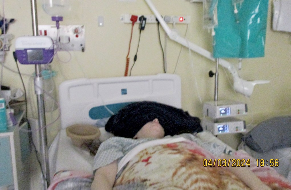 Gordon in hospital earlier this year as her condition deteriorated